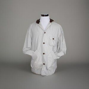 Vintage Banana Republic Canvas Barn Coat Leather Collar Cotton Plaid Lined M